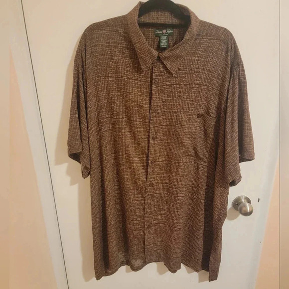 David Taylor Mens 2X Button Down Short Sleeve Shirt Brown with Cream Color - Picture 1 of 5